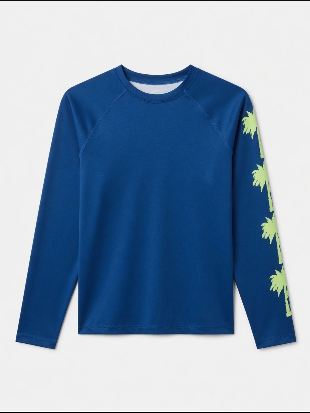 Boys XL Blue Long Sleeve Rash Guard with Lime Palm Sleeve Print